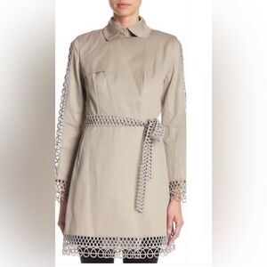 Khaki Elie Tahari Lasercut Trench Coat Size US Large NWT